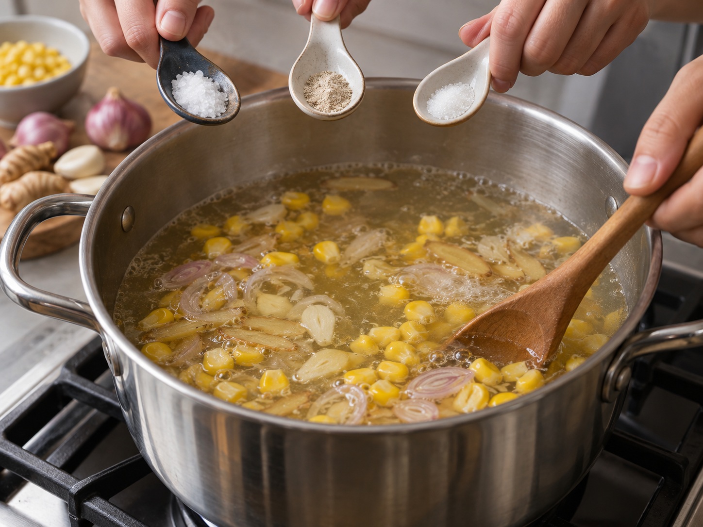 Indonesian Sayur Bening Spinach Corn Soup — Season lightly