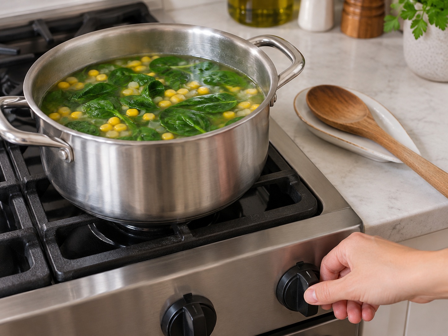 Indonesian Sayur Bening Spinach Corn Soup — Stop cooking at once