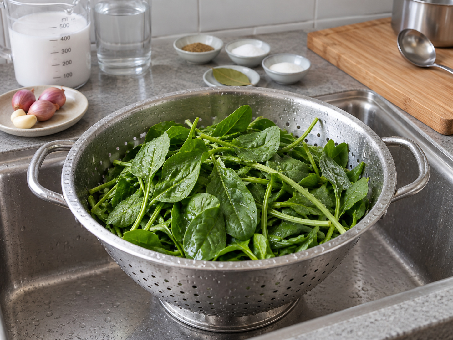 Indonesian Sayur Bobor Bayam — Wash and drain spinach well