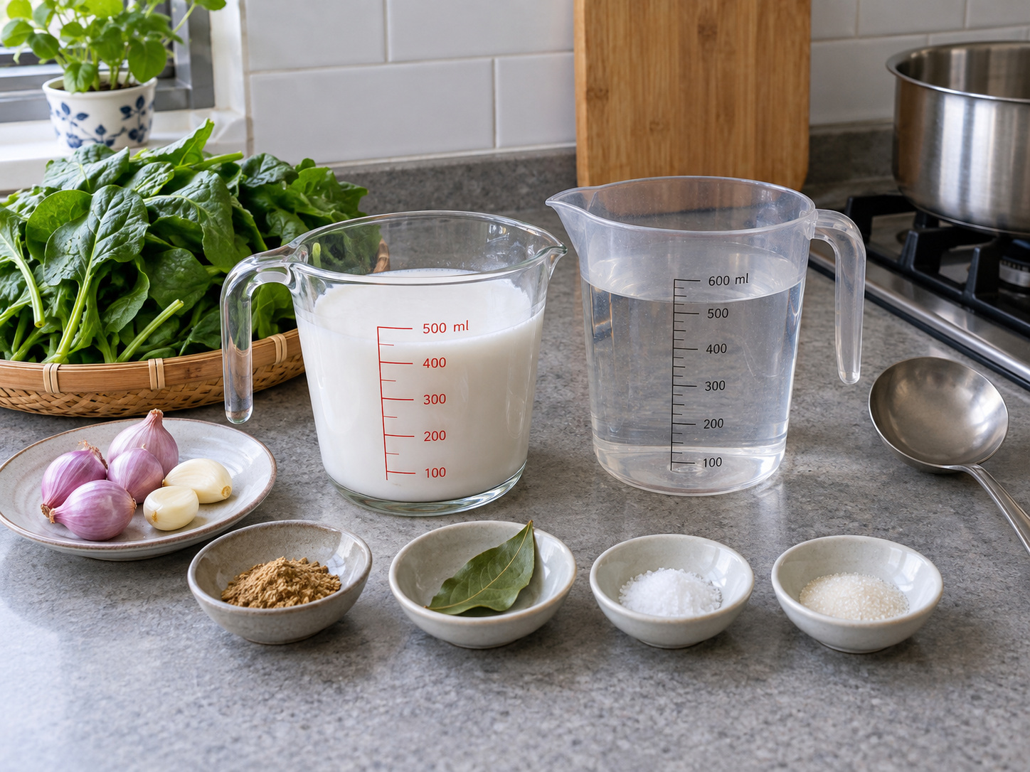 Indonesian Sayur Bobor Bayam — Measure coconut milk and water