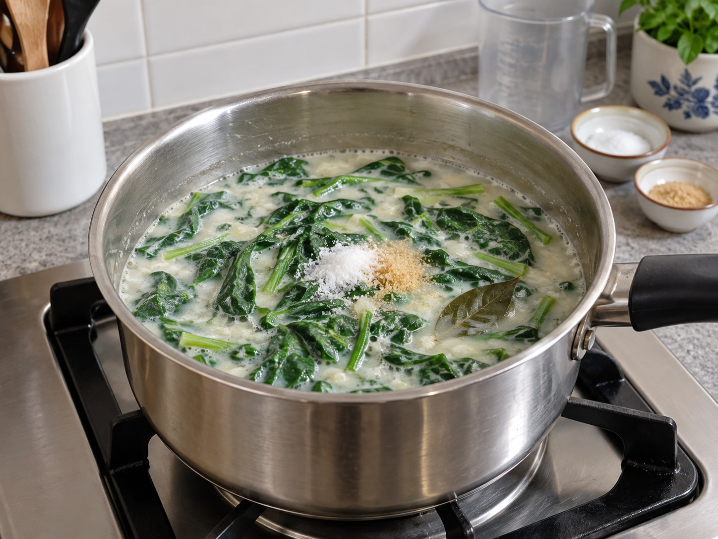 Indonesian Sayur Bobor Bayam — Season tender greens with salt and sugar