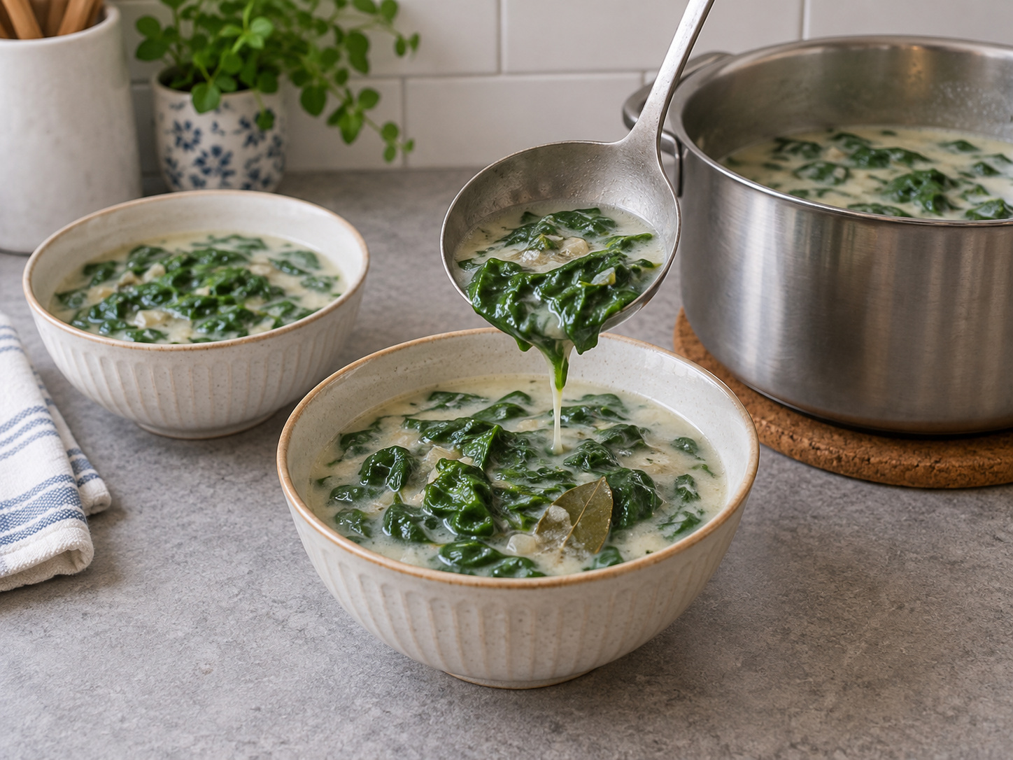 Indonesian Sayur Bobor Bayam — Ladle into bowls and serve warm