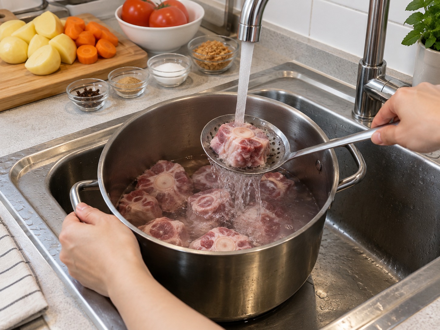 印尼牛尾清湯 Sop Buntut — 沖淨牛尾和鍋