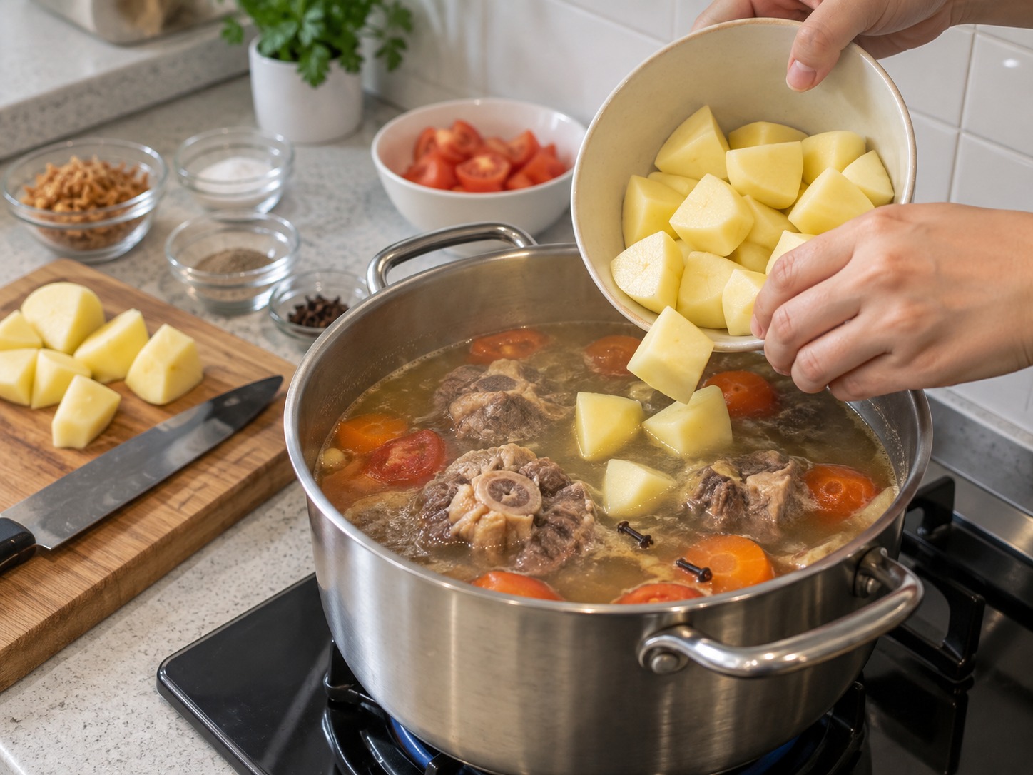印尼牛尾清湯 Sop Buntut — 加薯仔煮十分鐘