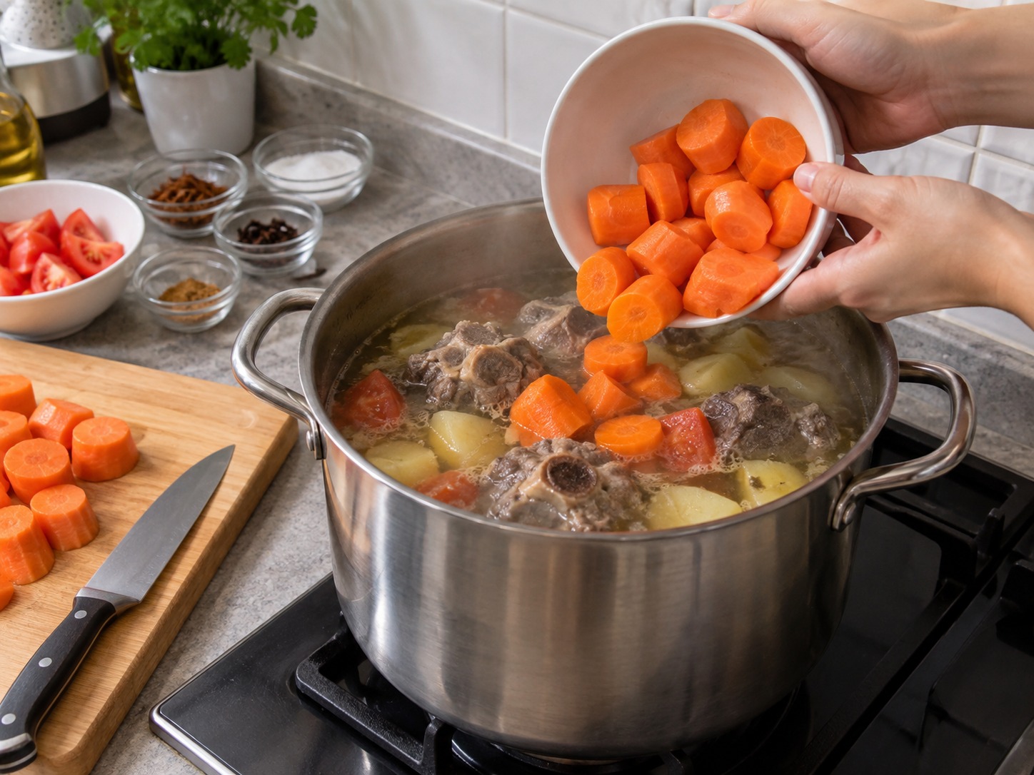 印尼牛尾清湯 Sop Buntut — 加甘筍再煮十分鐘