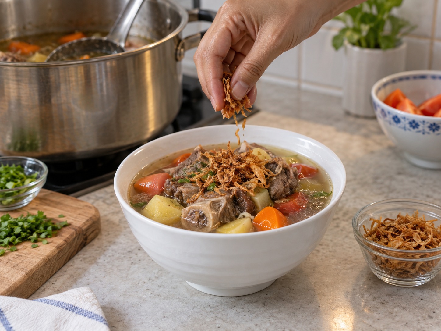 印尼牛尾清湯 Sop Buntut — 撒炸紅蔥頭享用
