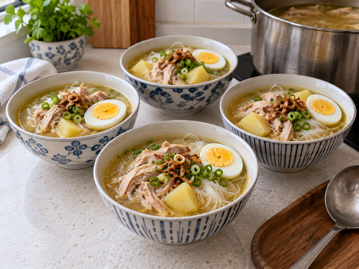 Indonesian Soto Banjar Chicken Soup — finished dish