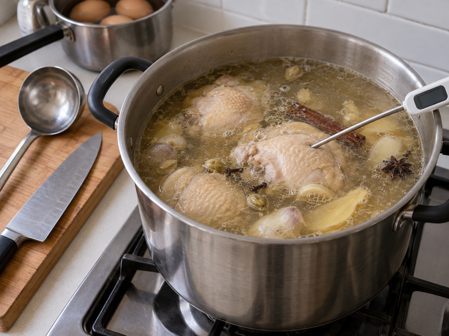 印尼班查爾雞湯 Soto Banjar — 細火煮至雞肉中心達75°C。食材中心維持75°C或以上30秒。