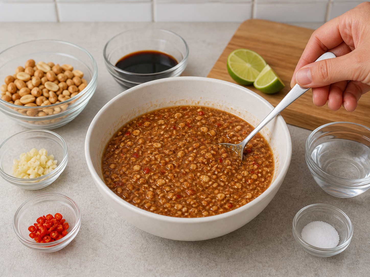 Indonesian Tokwa at Itlog na may Peanut Sauce — Gawin ang peanut sauce