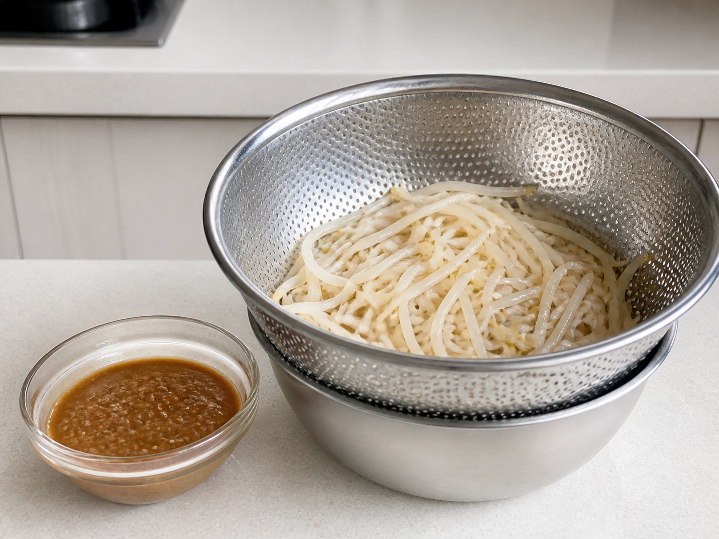 Indonesian Tokwa at Itlog na may Peanut Sauce — Patuluin ang bean sprouts