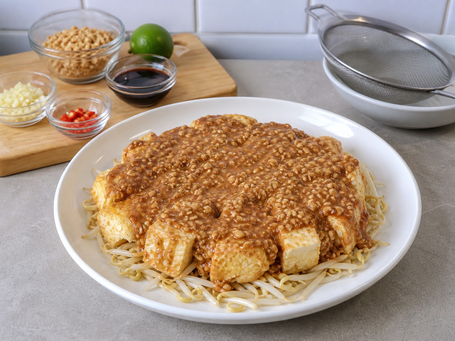 Indonesian Tokwa at Itlog na may Peanut Sauce — Ihain ang tahu telur