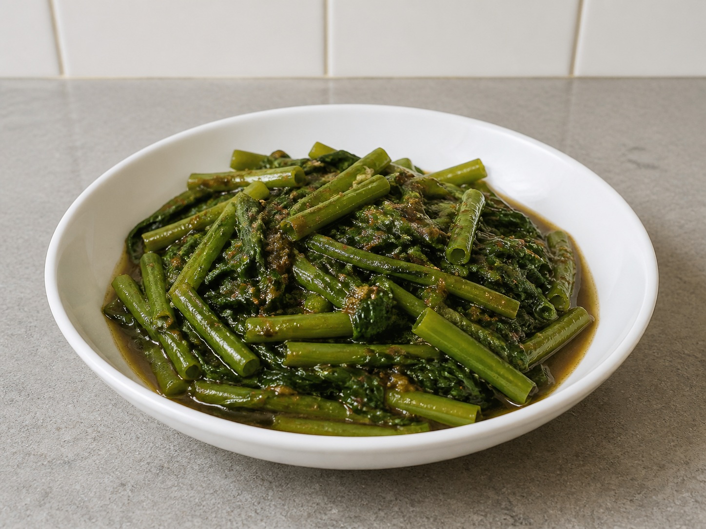 Indonesian Water Spinach with Shrimp Paste — finished dish