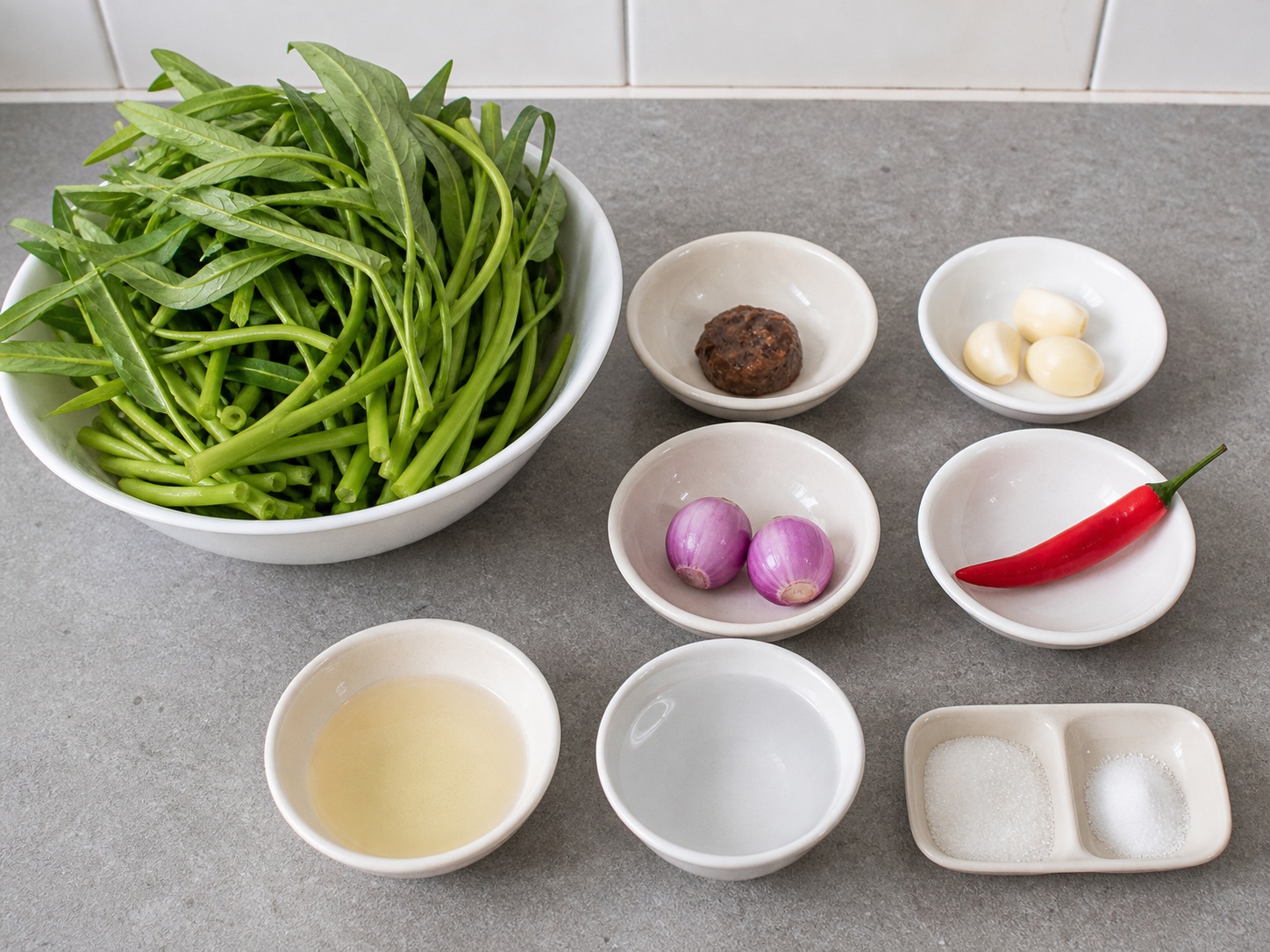 Indonesian Water Spinach with Shrimp Paste — ingredients overview