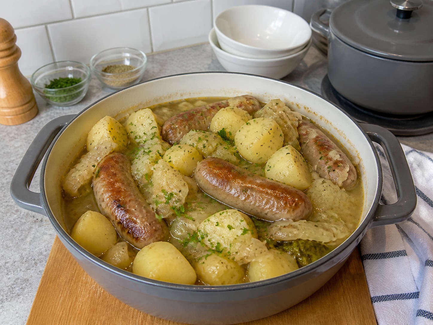 Dublin Coddle Sosis dan Kentang — hidangan jadi