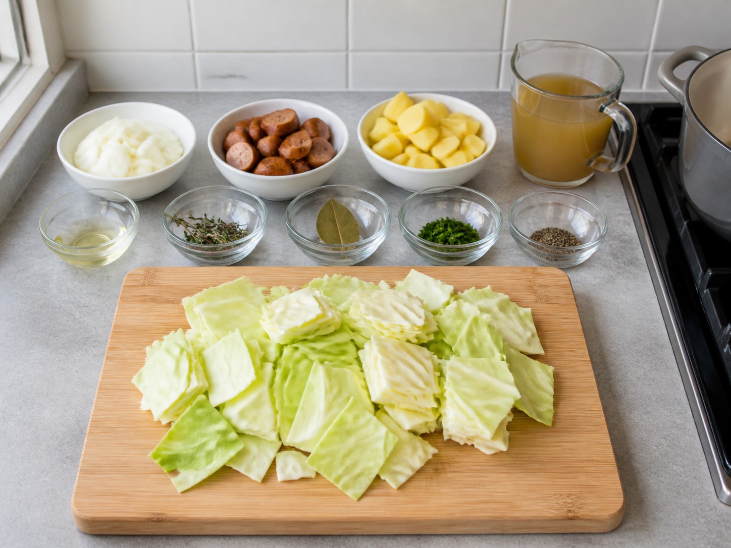 Dublin Coddle Sosis dan Kentang — Potong kubis