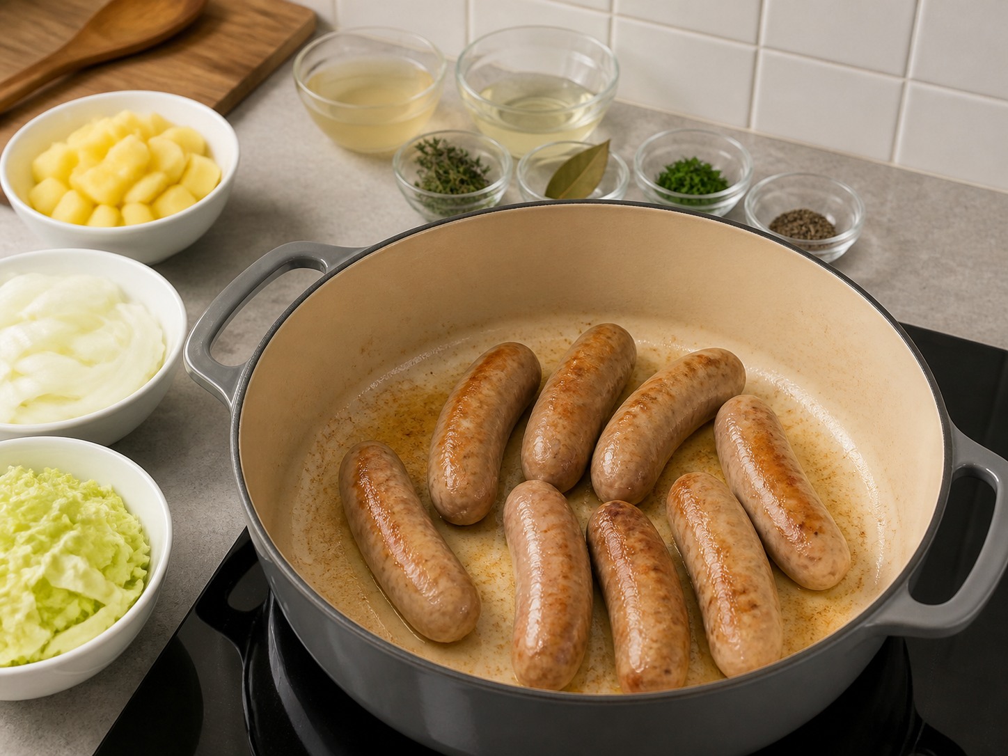 Dublin Coddle Sosis dan Kentang — Cokelatkan sosis
