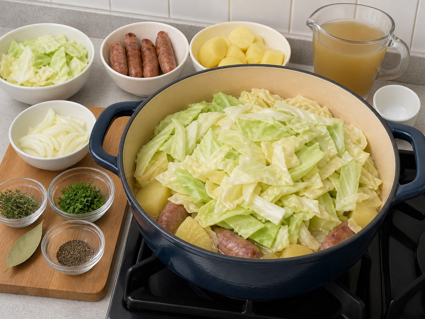 Dublin Coddle Sosis dan Kentang — Tambahkan kubis