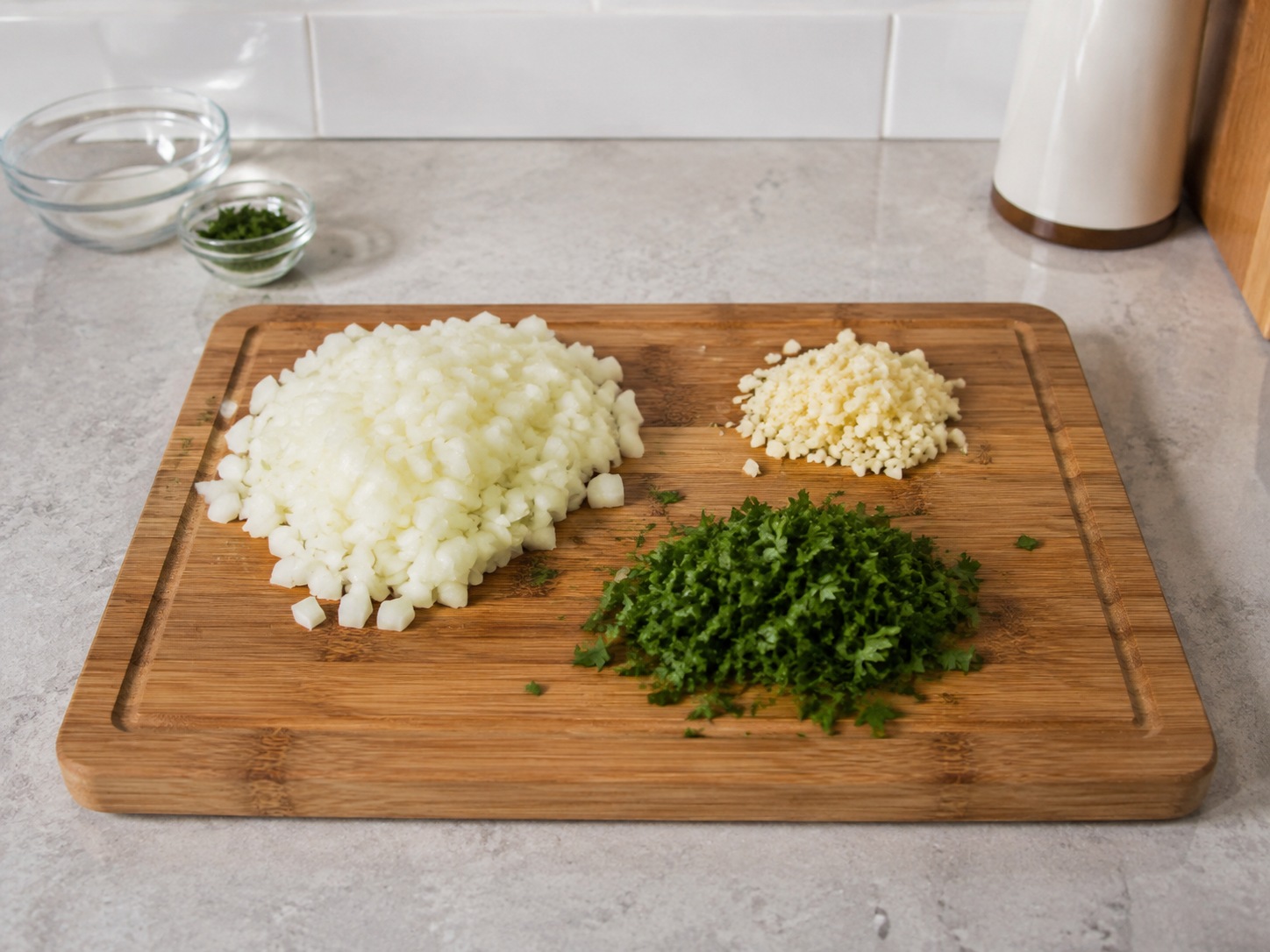 Italian Chicken, Artichoke at Lemon Orzo — Tadtarin ang onion, bawang at parsley.