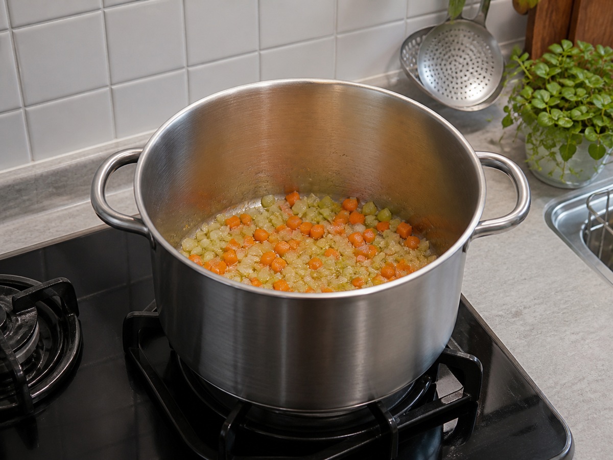 意式雜菜豆通粉湯 — 炒軟湯底