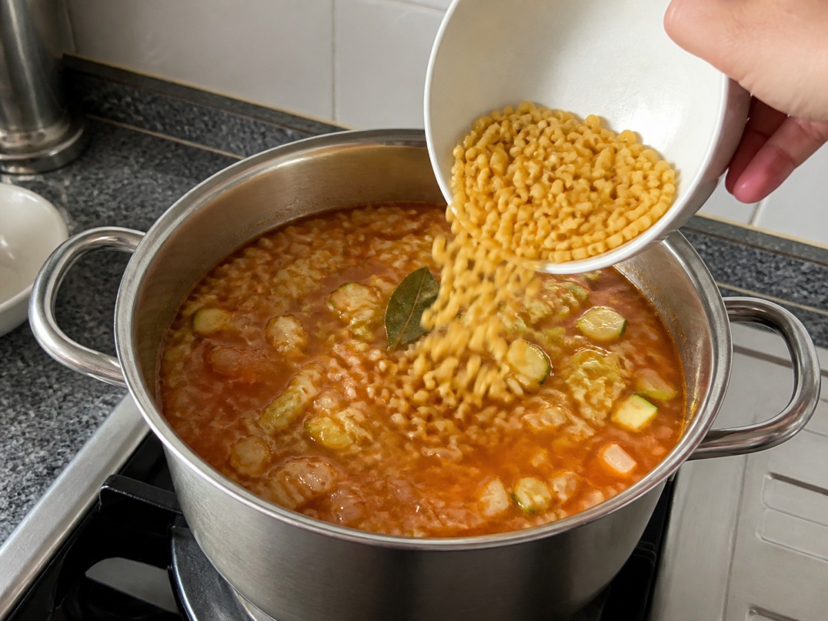 意式雜菜豆通粉湯 — 加入通心粉
