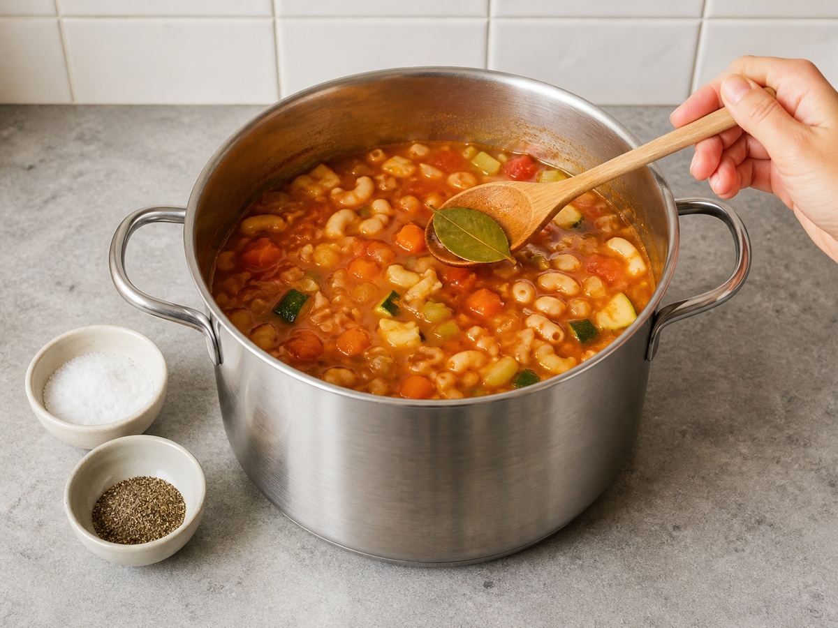 意式雜菜豆通粉湯 — 取葉調味