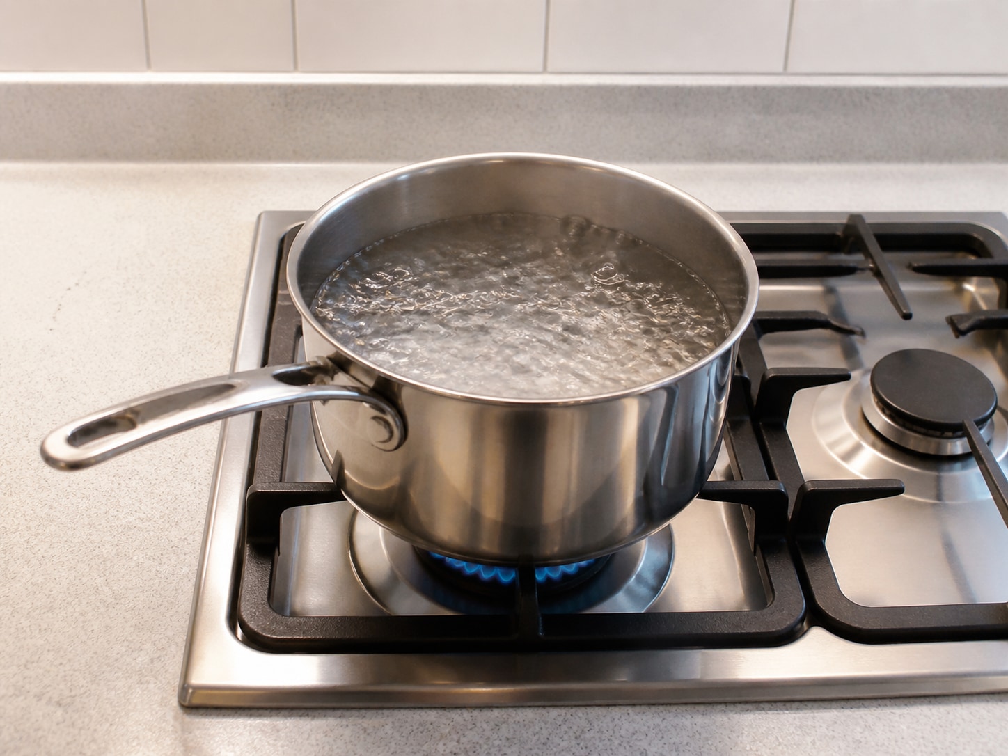 Italian Penne Puttanesca, step 1, Boil the salted pasta water: Add 1 teaspoon salt to a large saucepan of water and bring it to a rolling boil over high heat.