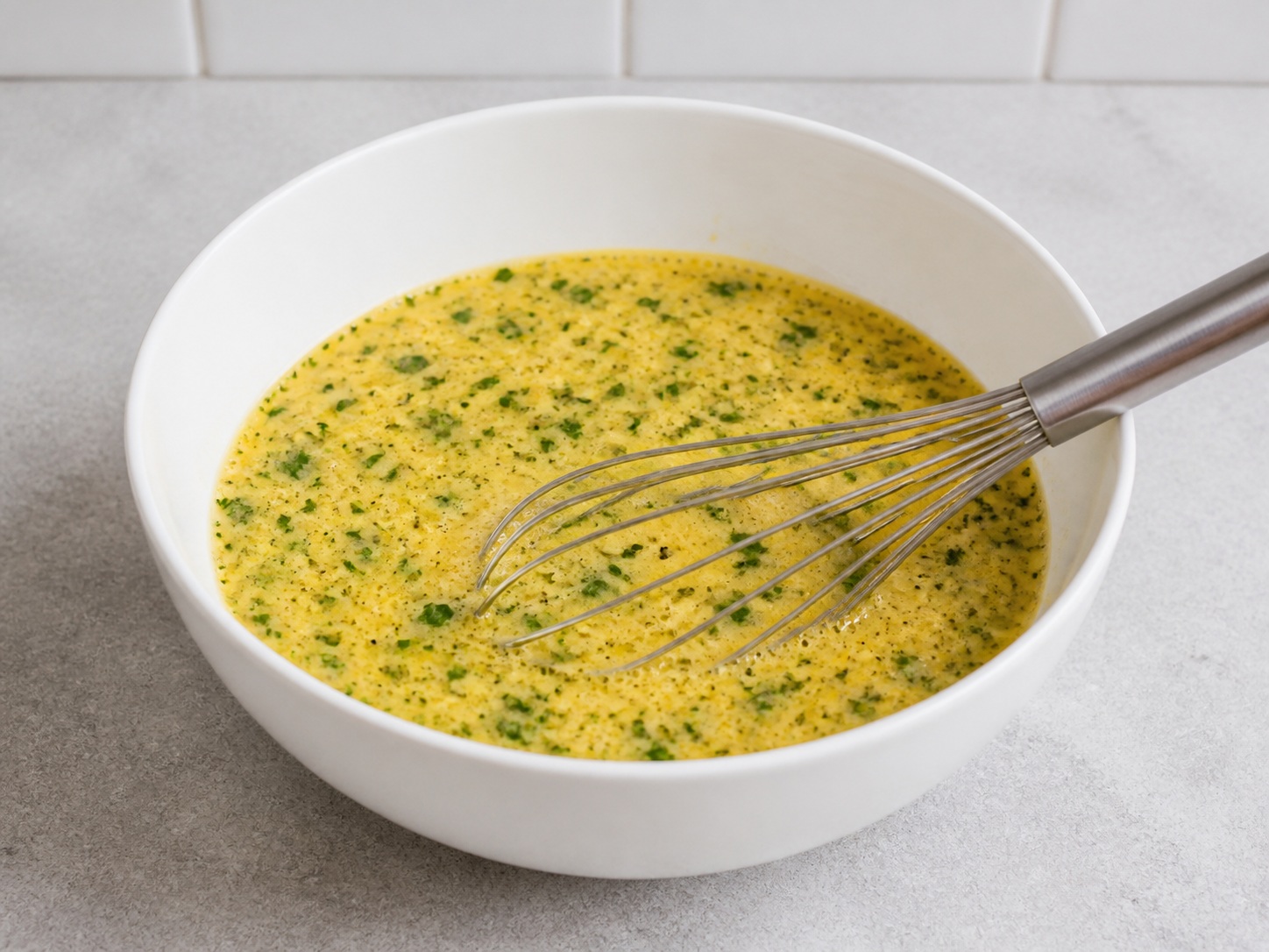 Italyanong Frittata na may Zucchini at Ricotta — Timplahan ang egg mixture: Ihalo ang asin, paminta at parsley sa egg mixture.