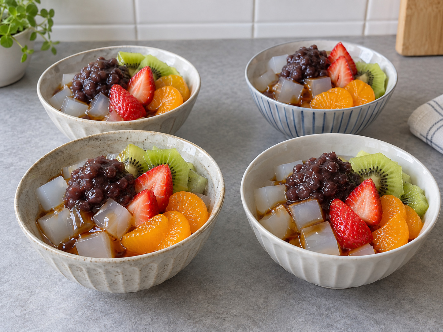 Japanese Anmitsu Kanten Jelly Dessert — finished dish