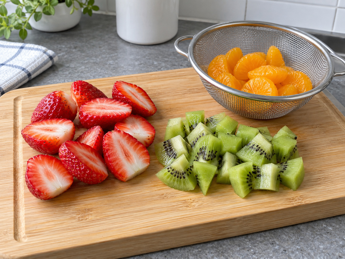 Japanese Anmitsu Kanten Jelly Dessert — Cut fruit
