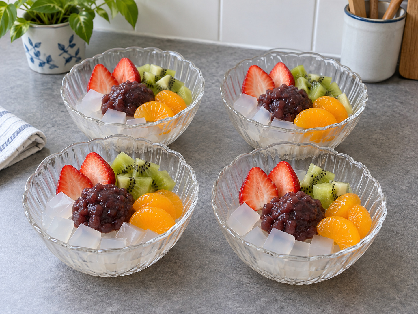 Japanese Anmitsu Kanten Jelly Dessert — Add toppings