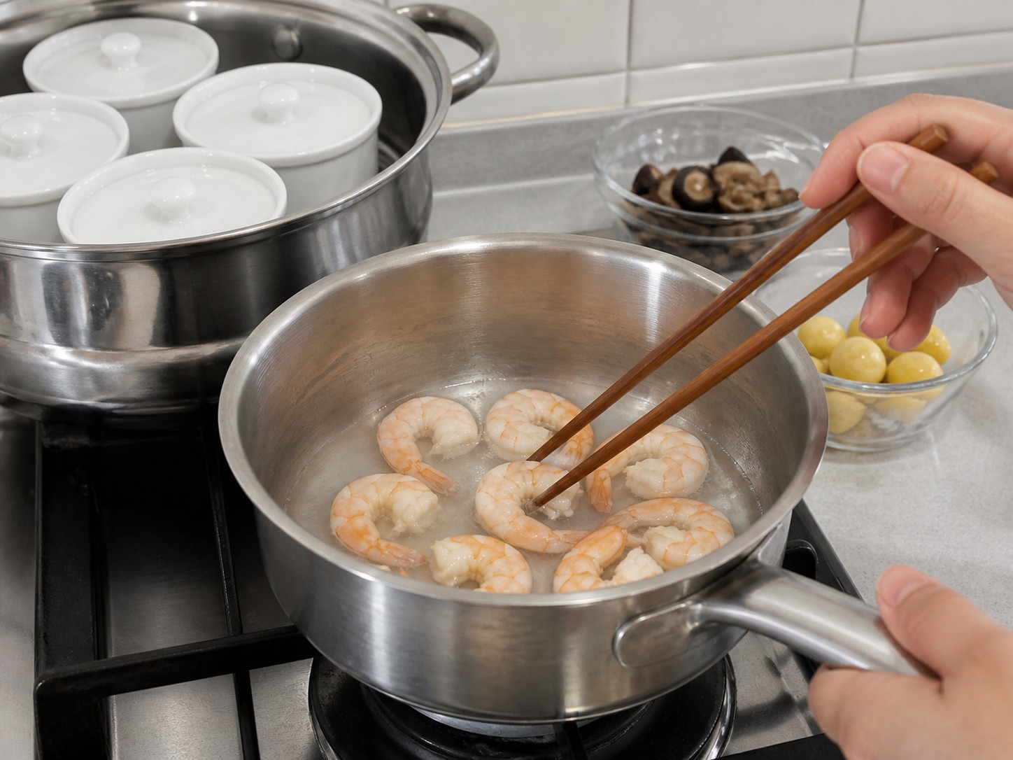 日式茶碗蒸：預煮蝦仁