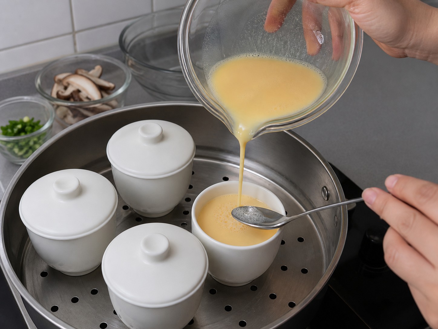 日式茶碗蒸：慢倒蛋液