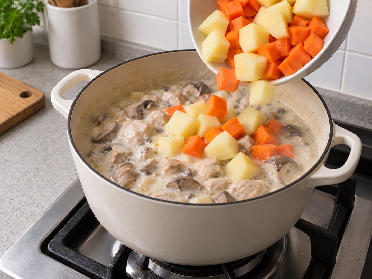 Semur Krim Ayam dan Jamur ala Jepang — Masukkan sayuran