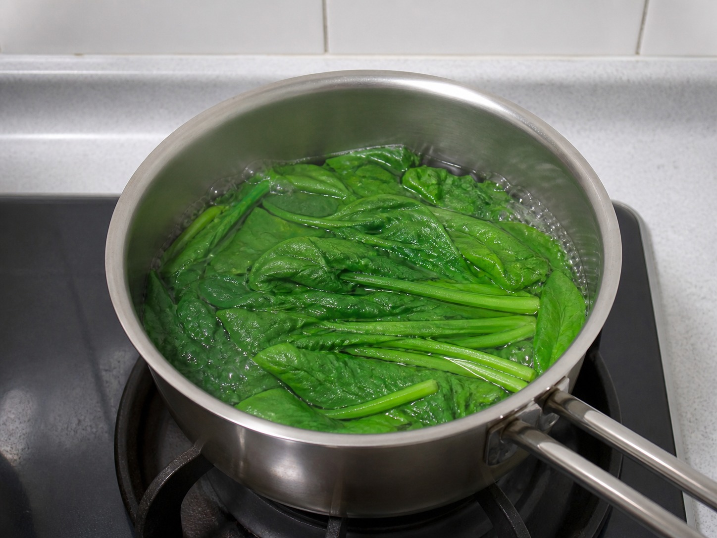 Japanese Chicken Soboro Rice Bowl — Blanch spinach