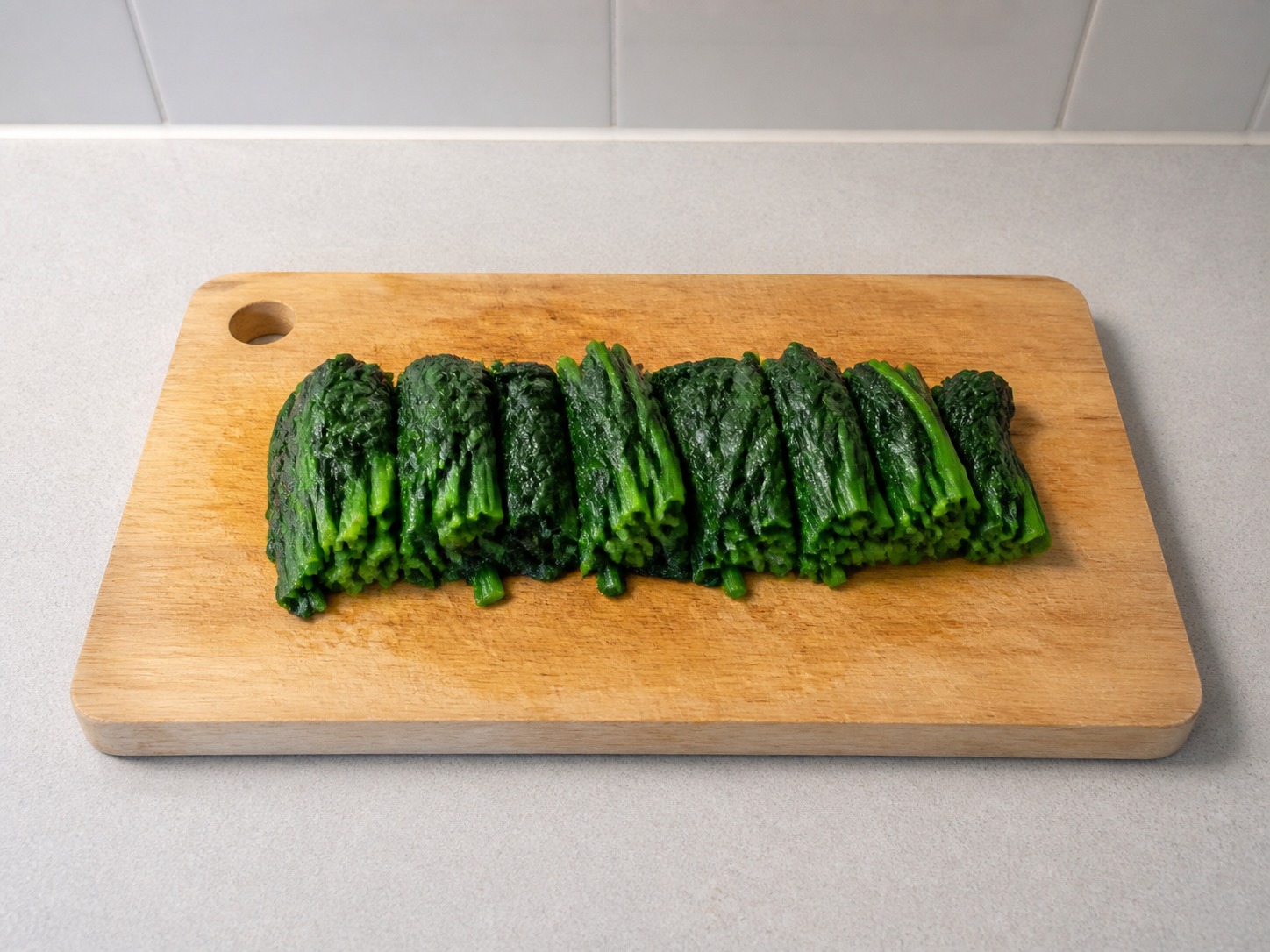 Japanese Chicken Soboro Rice Bowl — Cut spinach
