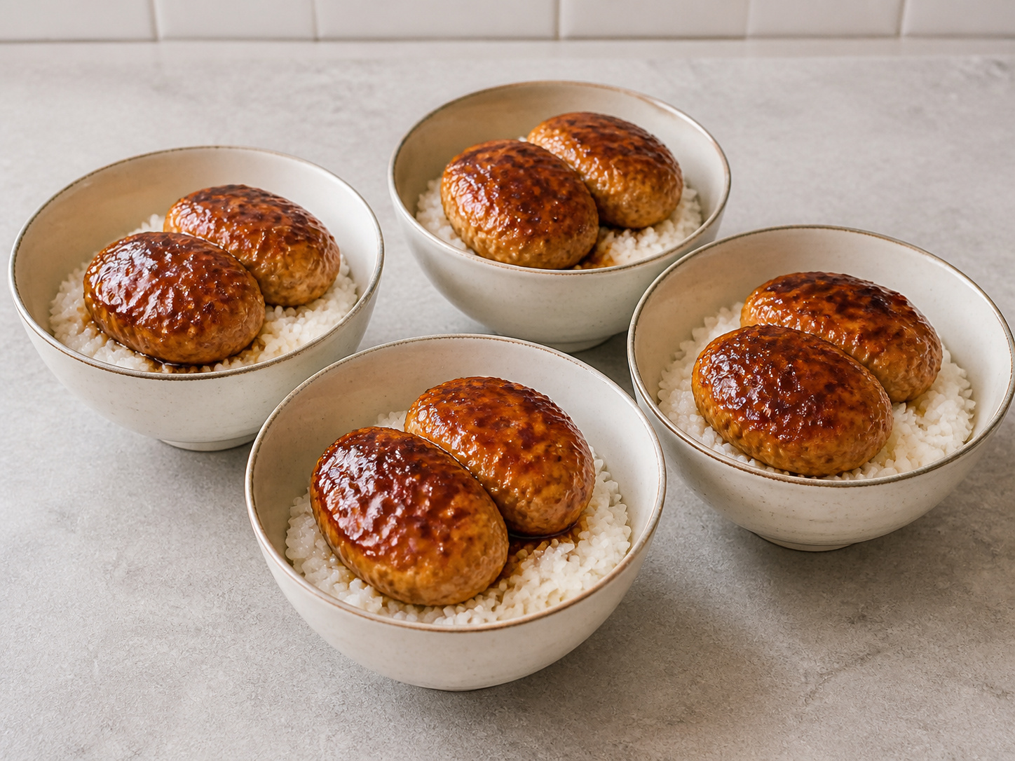 Japanese Chicken Tsukune Rice Bowls — finished dish