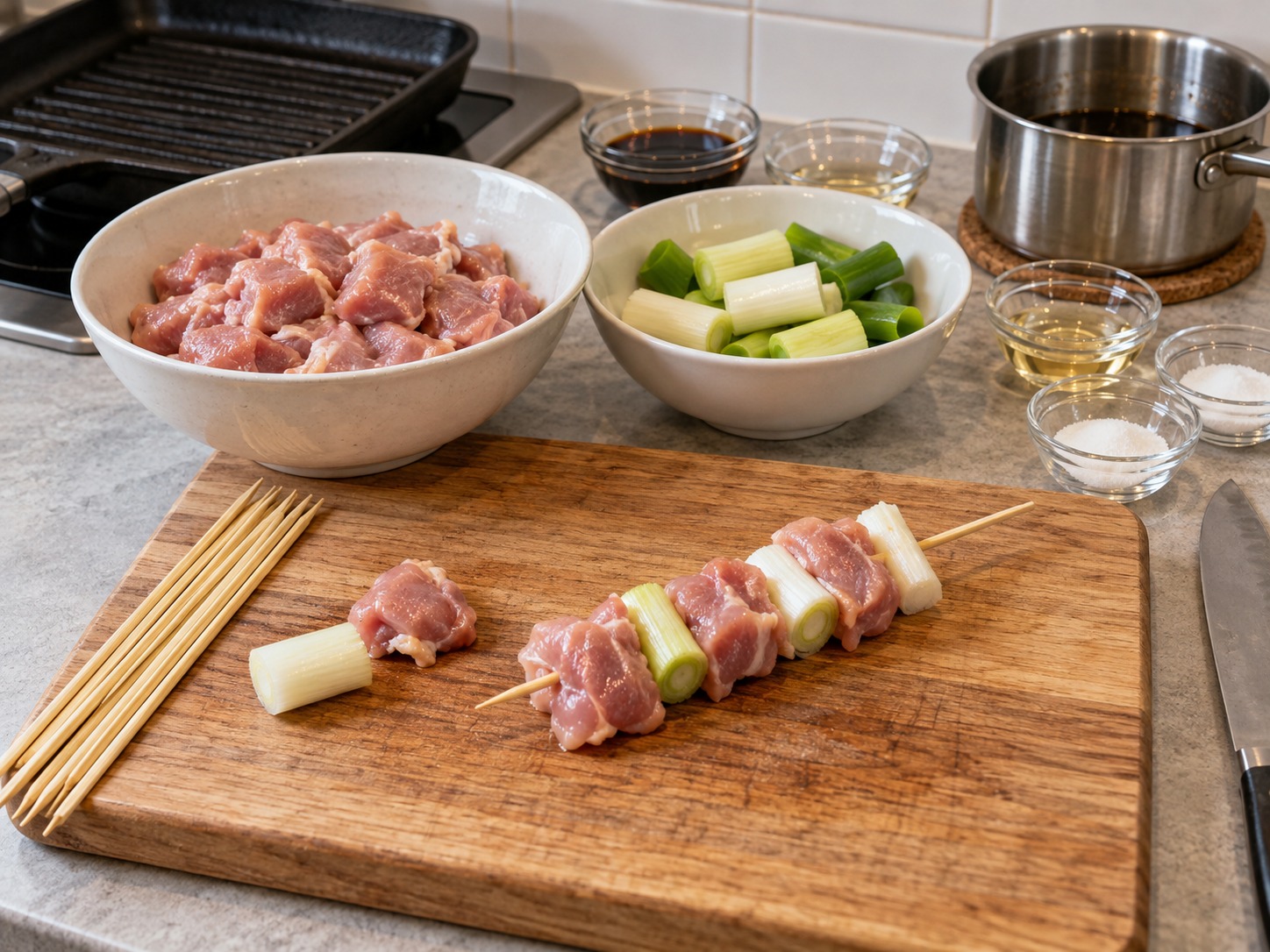 Yakitori Ayam Jepang — Tusuk ayam dan daun bawang berselang-seling