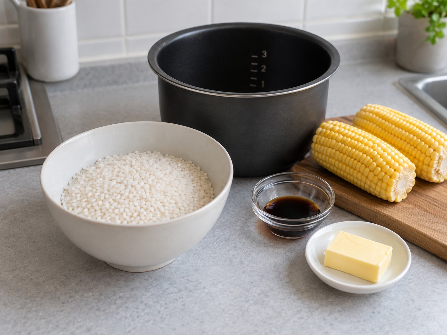 Japanese Butter Corn Rice — Measure rice