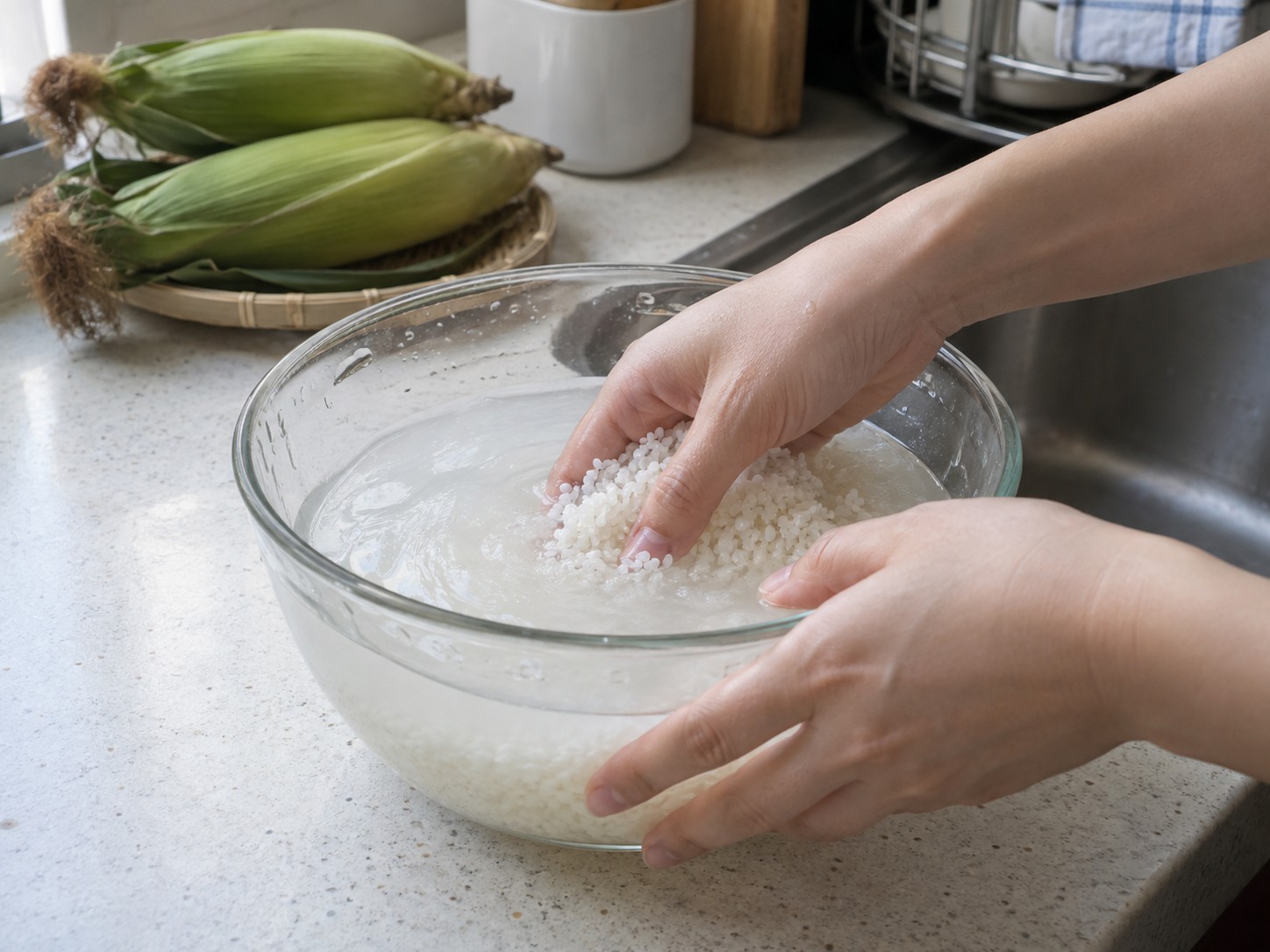 Japanese Butter Corn Rice — Rinse rice