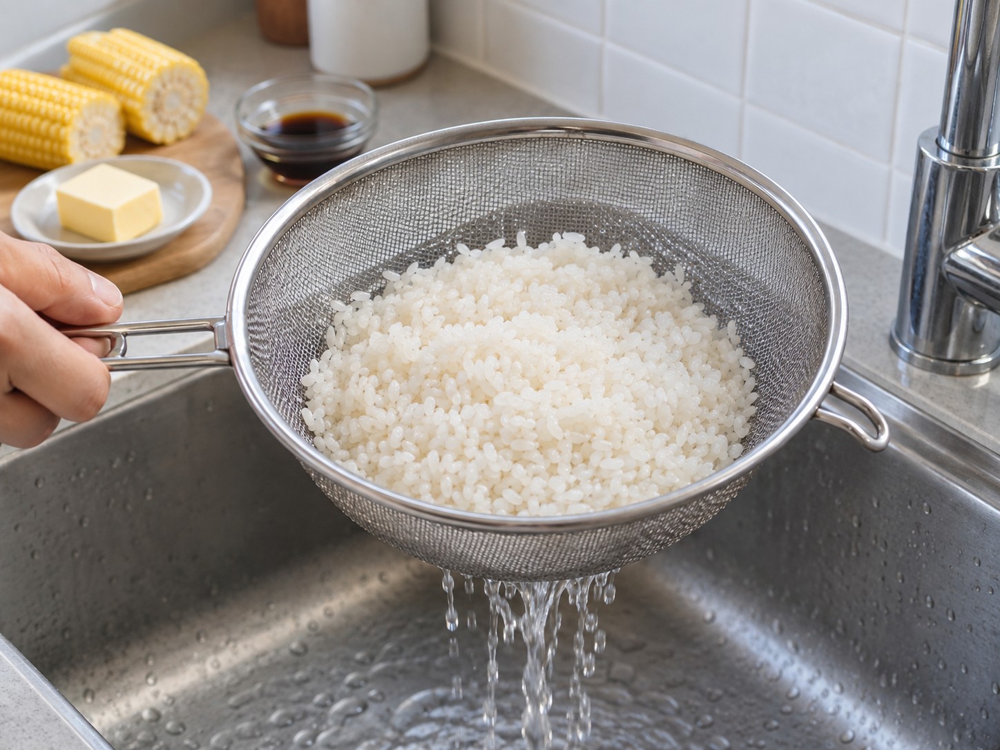 Japanese Butter Corn Rice — Drain rice