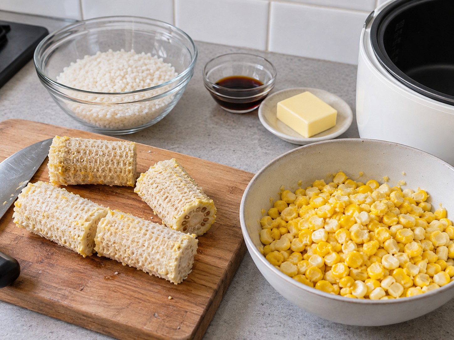 Japanese Butter Corn Rice — Cut cobs short