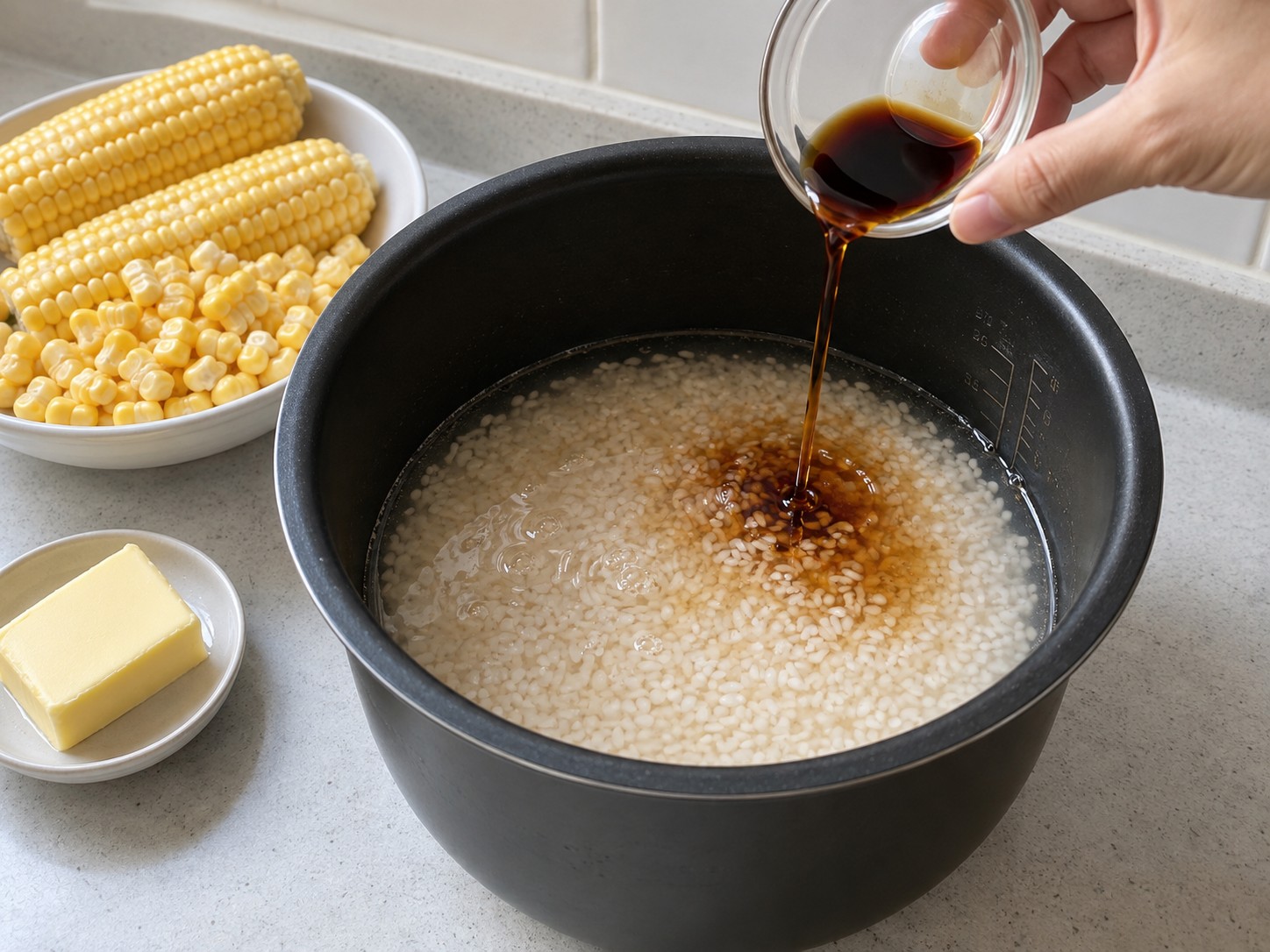 Japanese Butter Corn Rice — Add water and seasoning