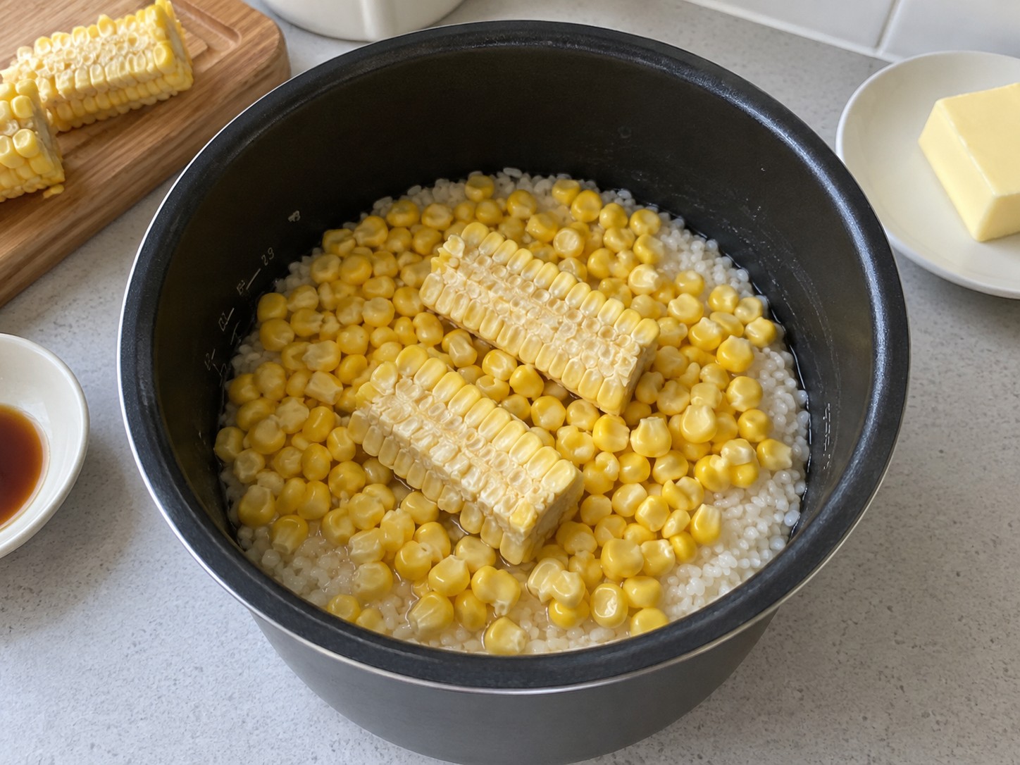 Japanese Butter Corn Rice — Layer corn