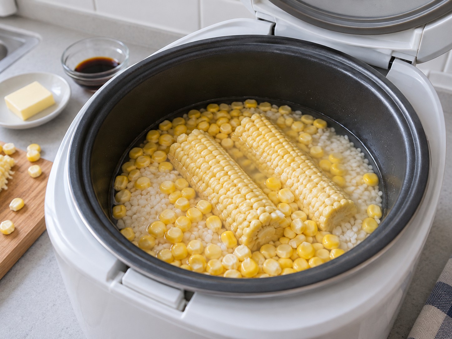 Japanese Butter Corn Rice — Soak rice