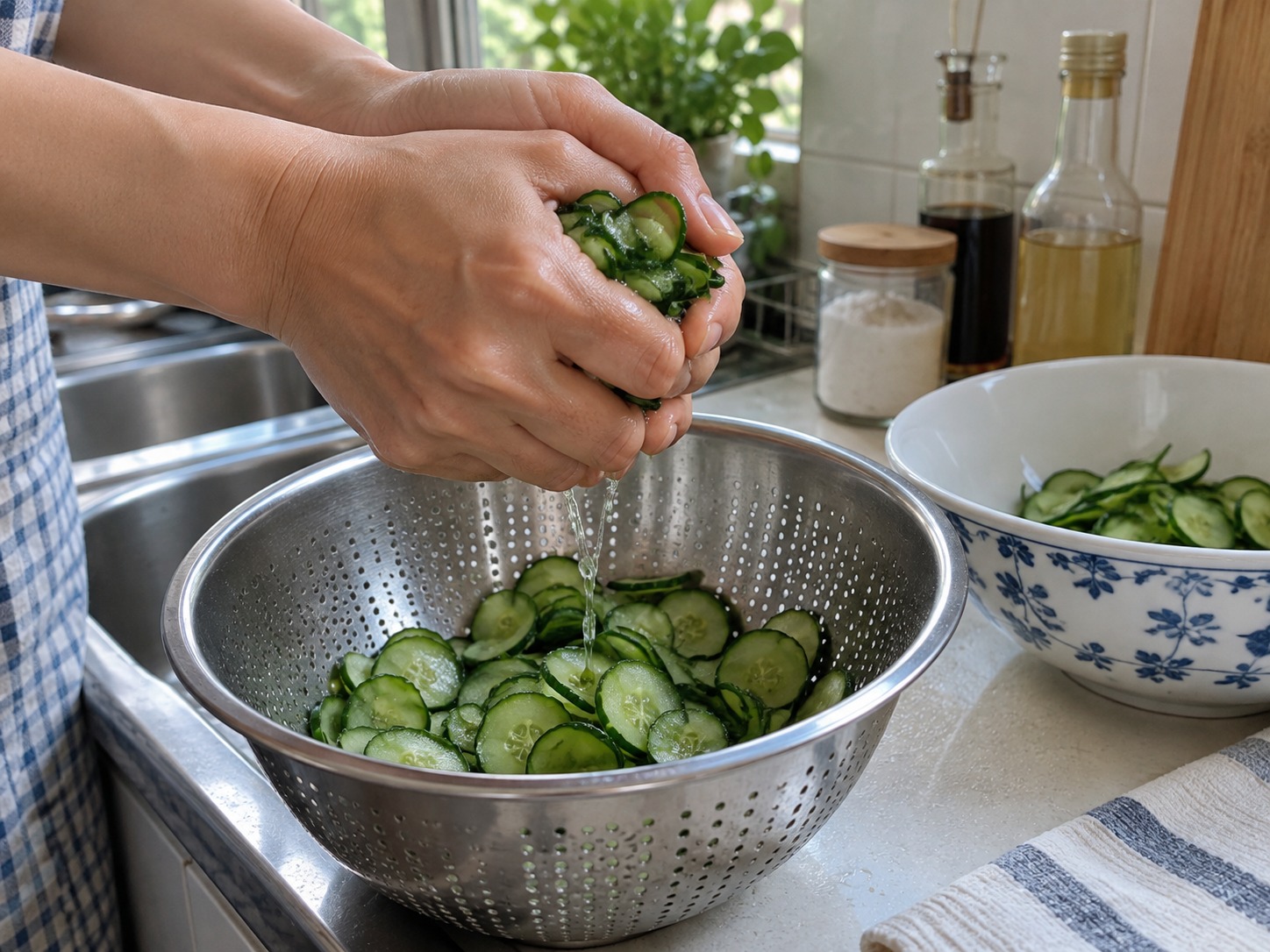 日式青瓜裙帶菜醋拌 — 擠乾青瓜