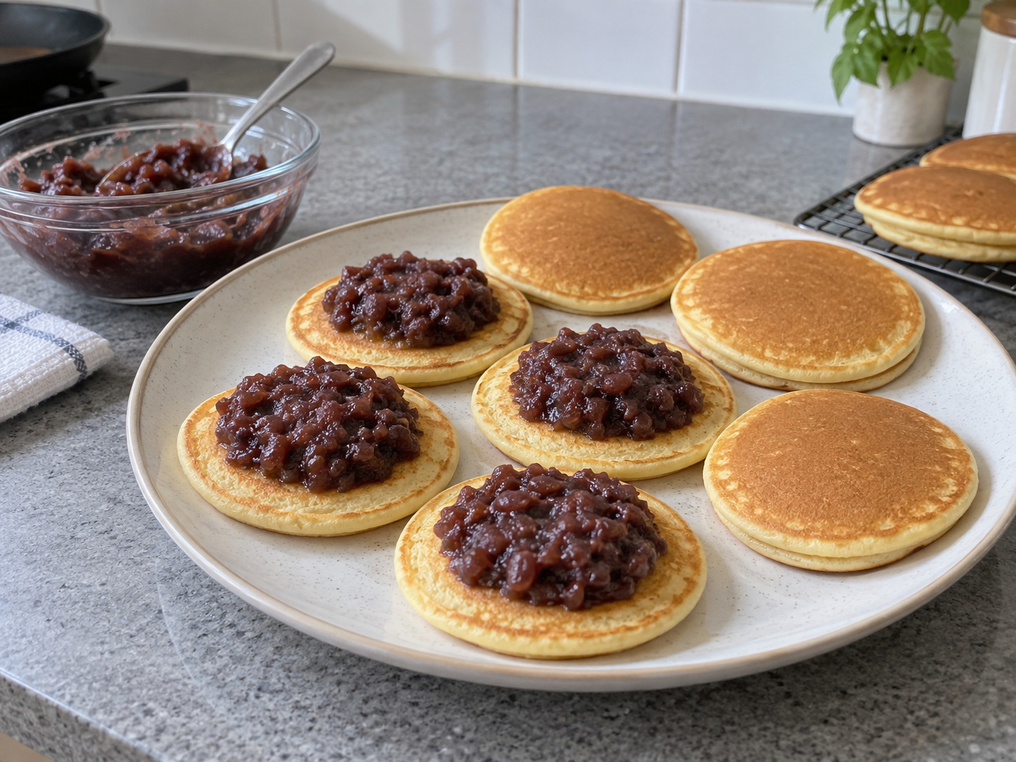 Japanese Dorayaki na may Red Bean — Pahiran ng red bean paste ang kalahati