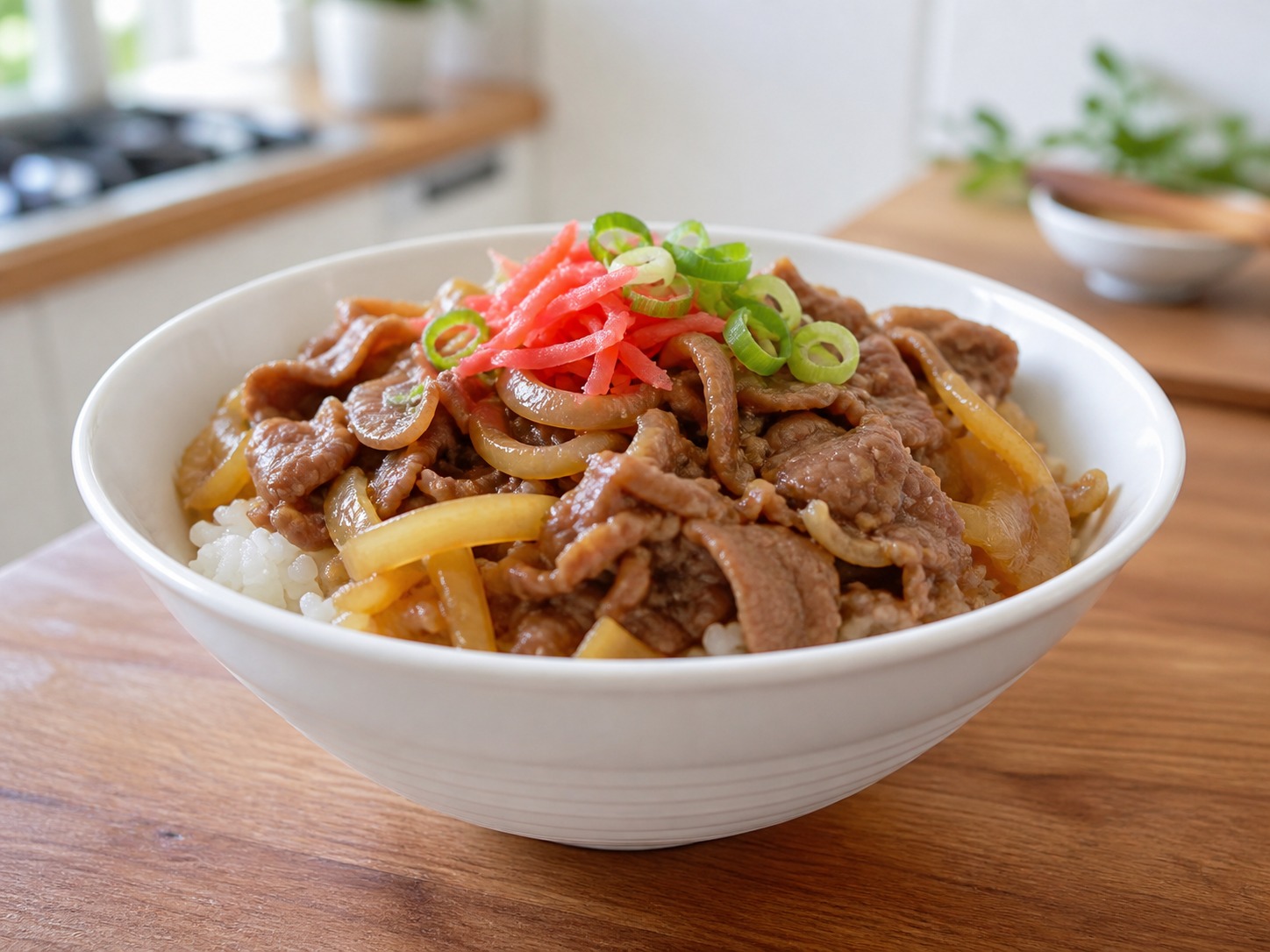 日式牛肉飯（牛丼 Gyudon）完成圖｜Japanese Gyudon Beef Bowl