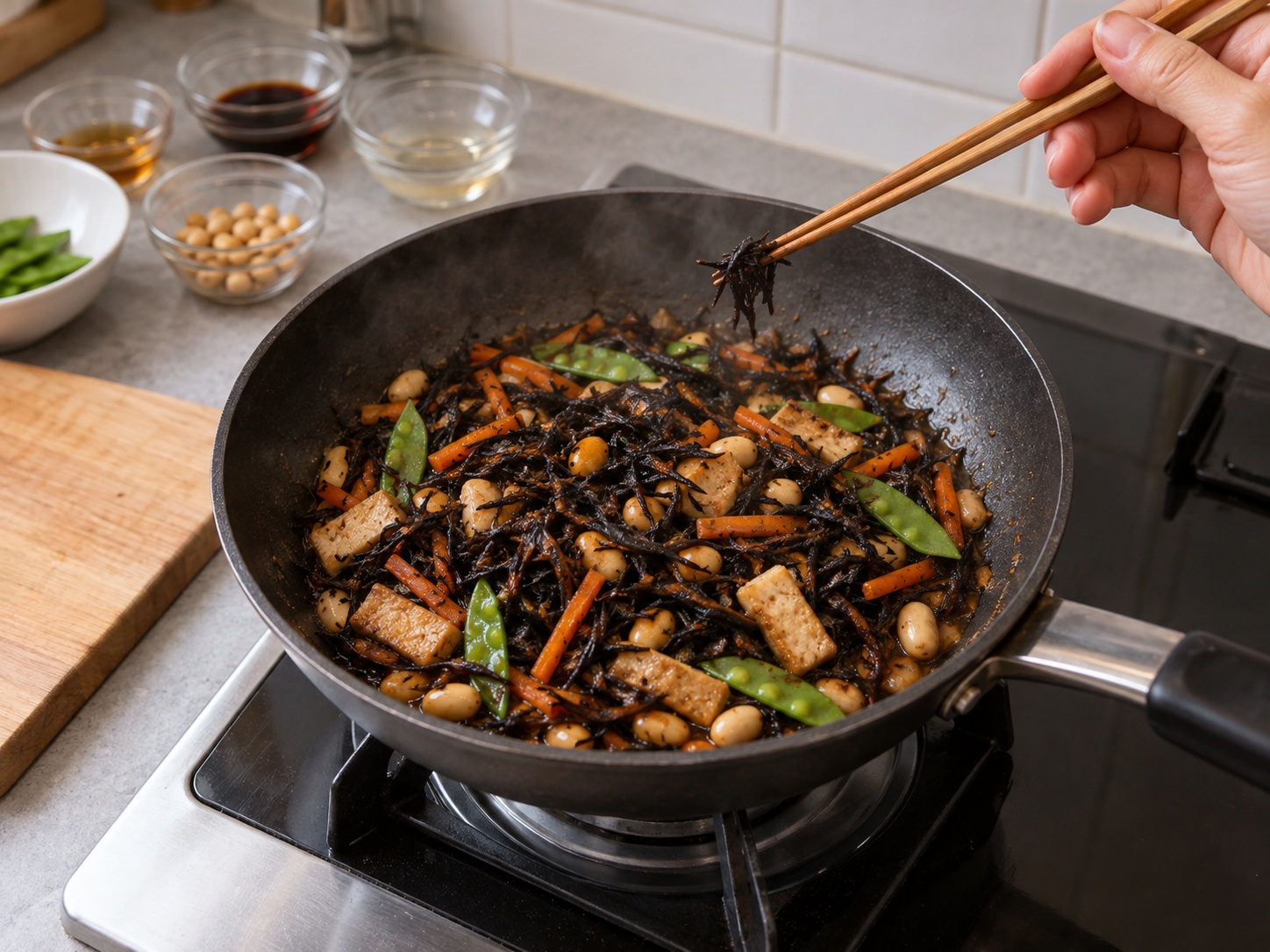 日式羊栖菜煮物 — 收汁檢查