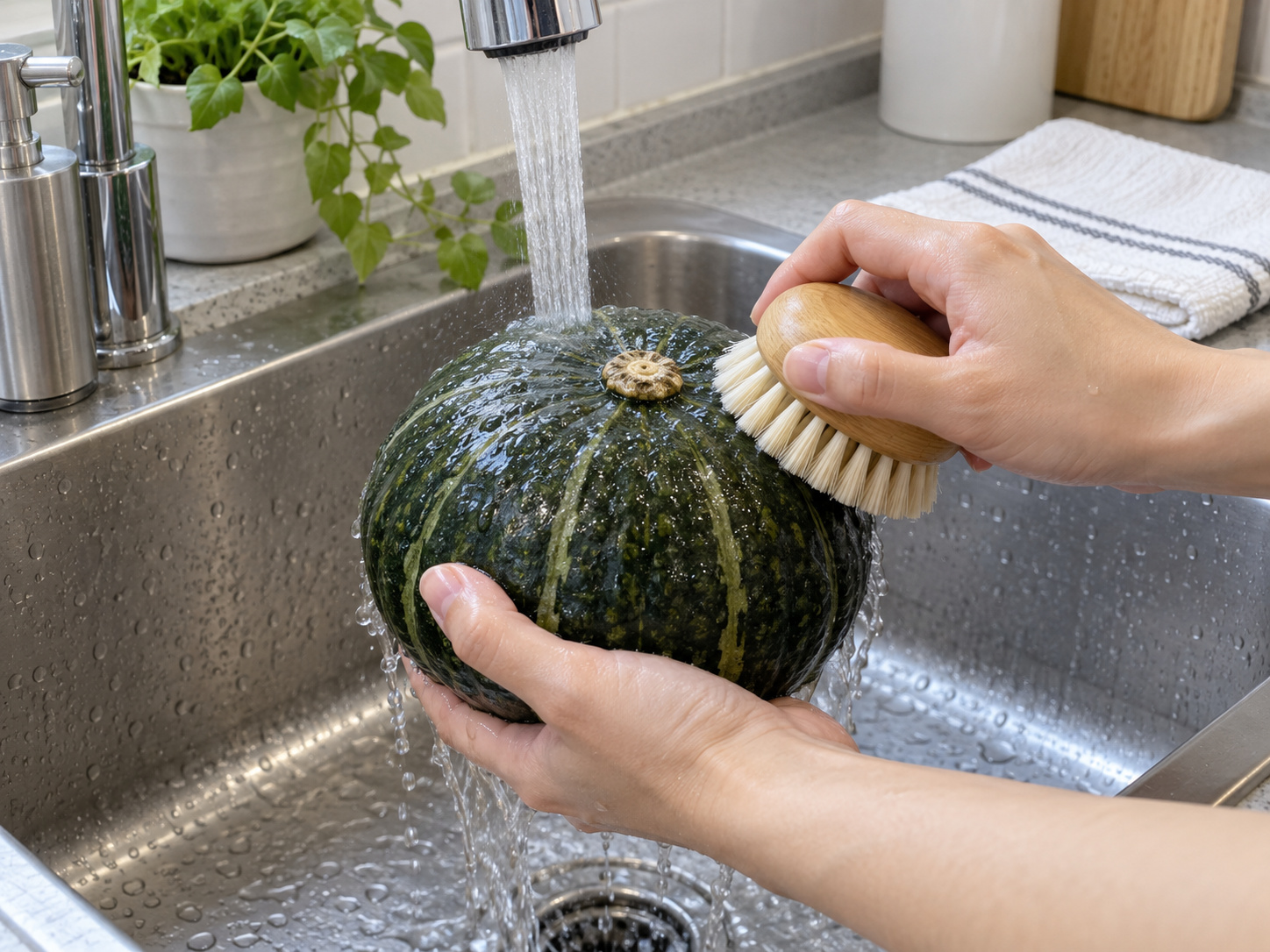 Kabocha Soboro-ni Jepang — Cuci kabocha