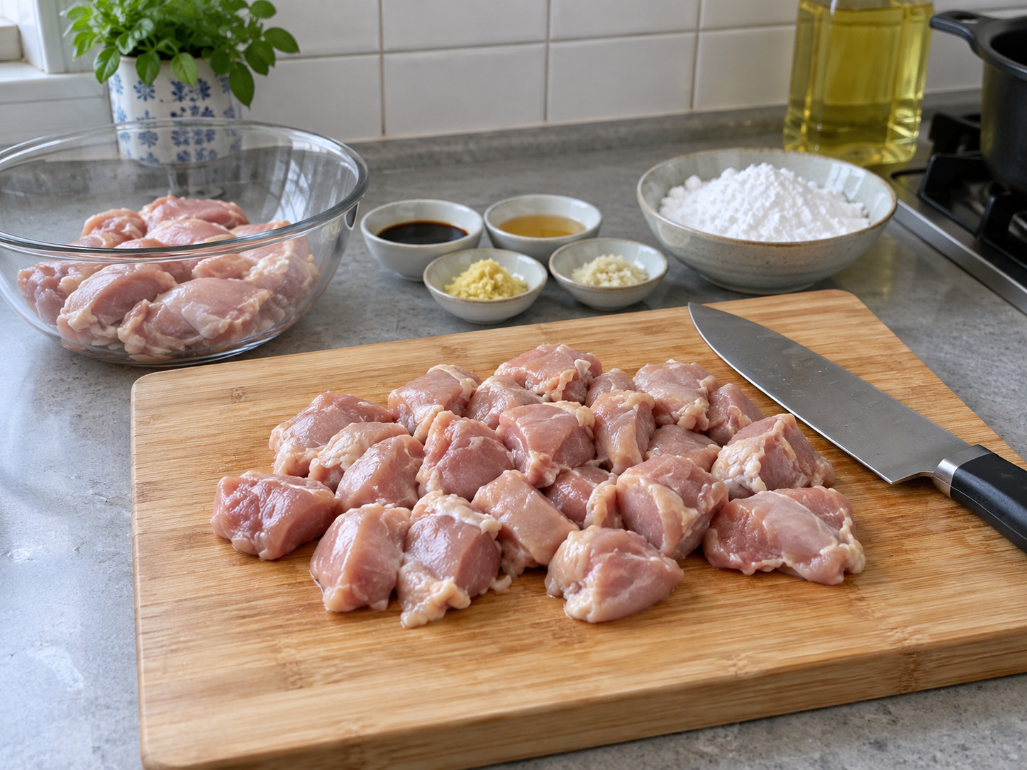 Ayam Karaage Jepang — Potong ayam ukuran sekali gigit